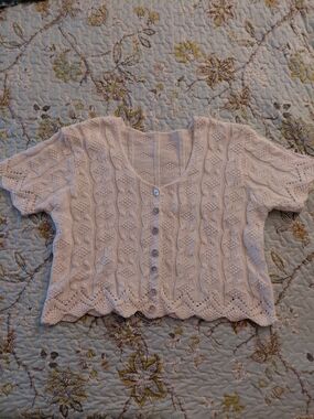 White Cable-knit Short Sleeve Cardigan